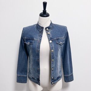 St John Sport Denim Medium Wash Rhinestones Gold Monogram Buttons Jacket Small